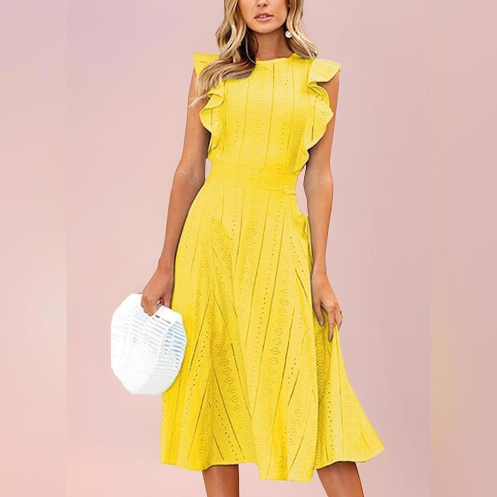 Ecowish Yellow Ruffle Midi Dress - Picture 1 of 12